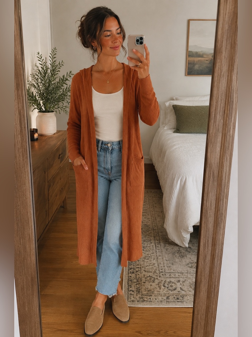 Rust Orange Open Cardigan